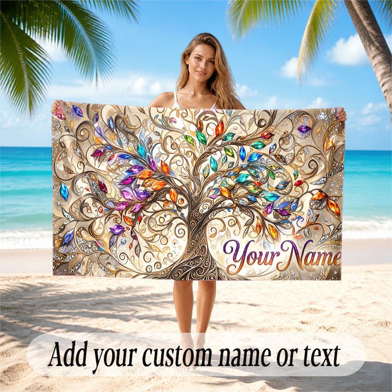 Tree of Life Theme Beach Towel Personalized Custom Name & Text Soft Quick Dry Beach Towel for Swimming Travel