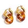 Yhpup White Amber Resin Acrylic Round Twisted Drop Hoop Earrings for Women Stainless Steel Fashion Daily Waterproof Jewelry