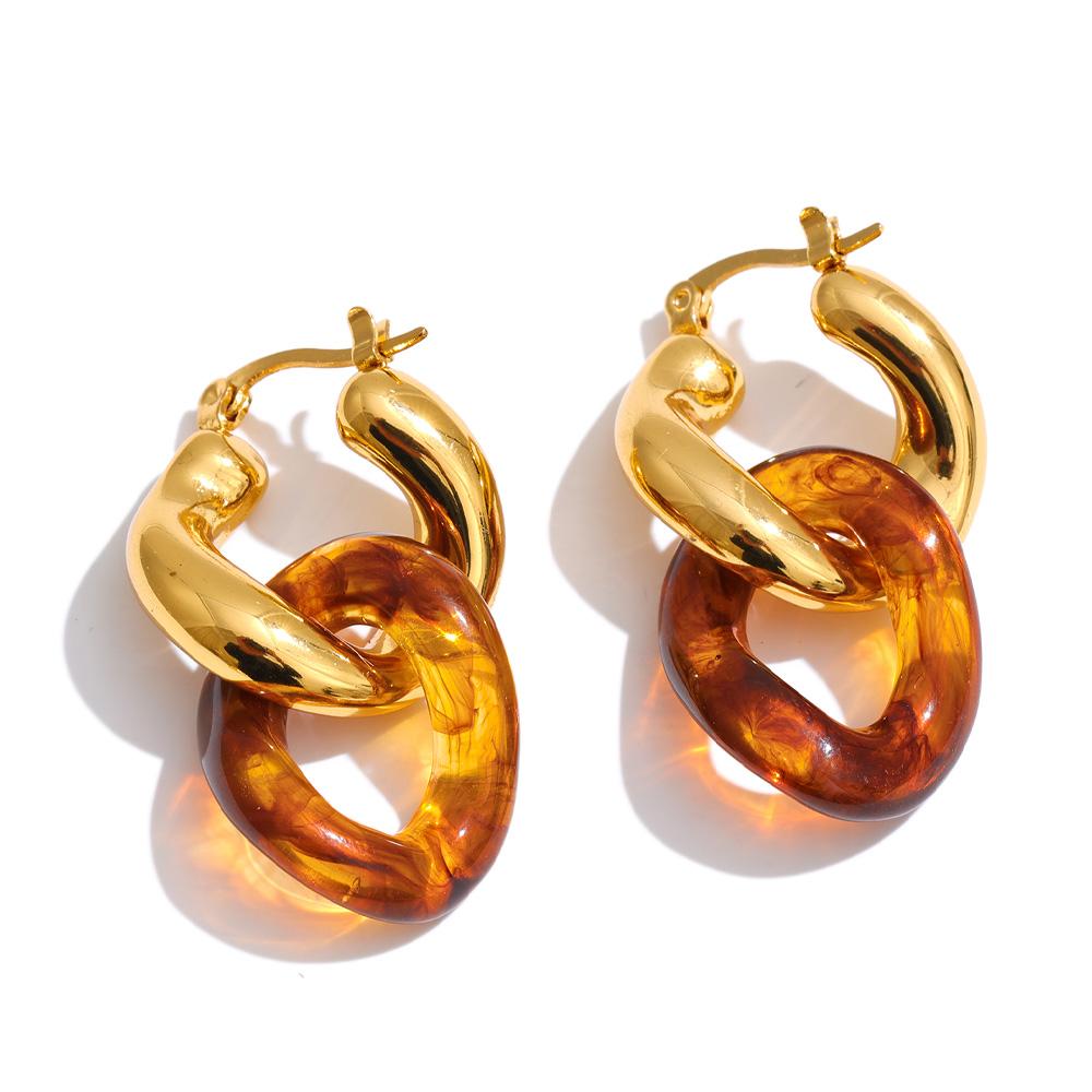 

Yhpup White Amber Resin Acrylic Round Twisted Drop Hoop Earrings for Women Stainless Steel Fashion Daily Waterproof Jewelry