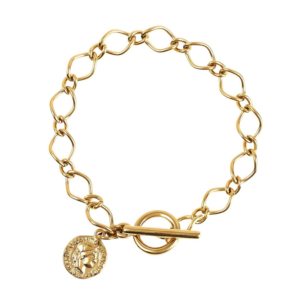 PLUSTER Nerezový náramek Řetízek Mince Zlatá barva Pár Alergie na kov Nechte to na zlaté Stříbrný nikl Bez kovu Pouzdro vhodné pro alergiky Populární