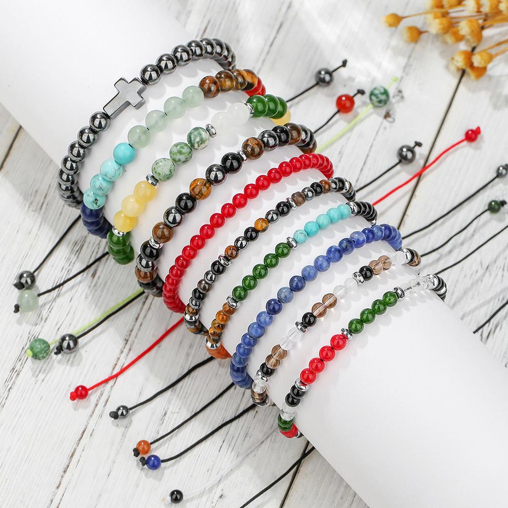 European and American Style Hand-woven Natural Stone Bracelet, Colored Beaded Black Gallstone Turquoise Good Luck Blessing Bracelet