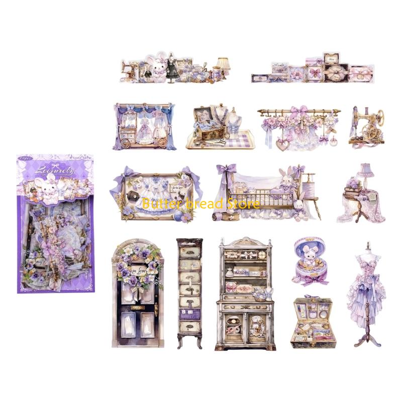 W89C Decorative Scrapbook Sticker for Adults Students, Artistic Journaling Sticker