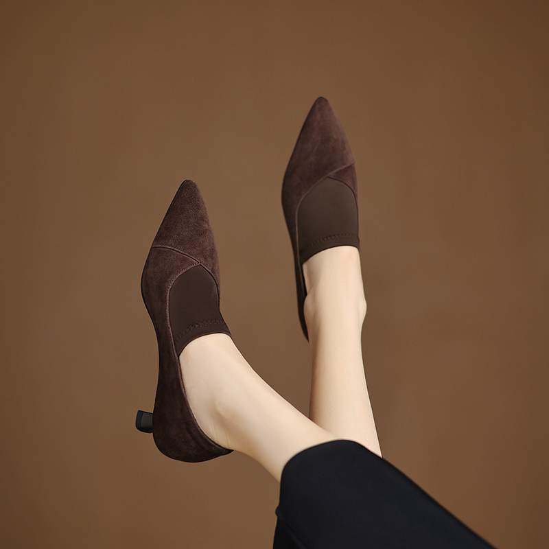 Krazing Pot Sheep Suede Autumn Winter Shoes Stiletto Med Heels Size 43 Size 42 Pointed Toe Deep Mouth Pumps