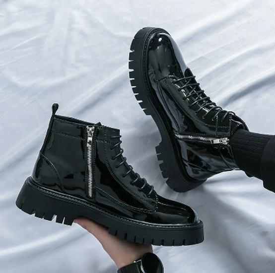 Men s Winter Martin Boots: Stylish High-Top Retro Work Boots  Trendy Fashion Mid-Calf Boots 46 чёрный
