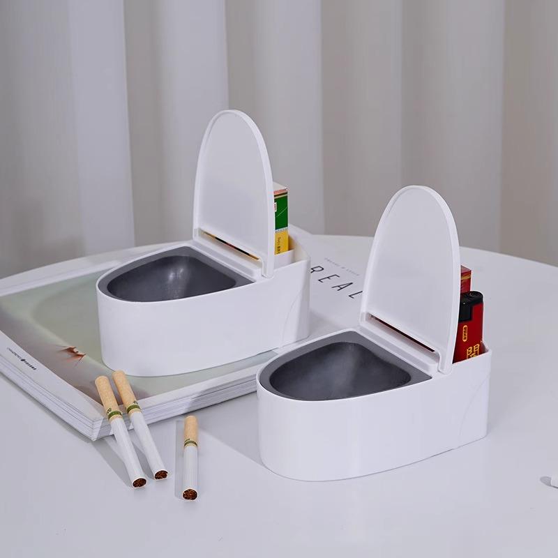 Creative Funny Commode Design Toilet Ashtray with Lid - Wall-Mounted Bathroom Cigarette Ashtray For Home Office
