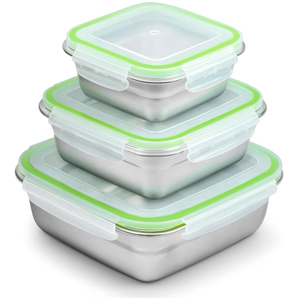 

Набор из 3 контейнеров для сэндвичей из нержавеющей стали, многоразовый ланч-бокс, металлический контейнер для хранения продуктов с герметичными крышками, не содержит БФА