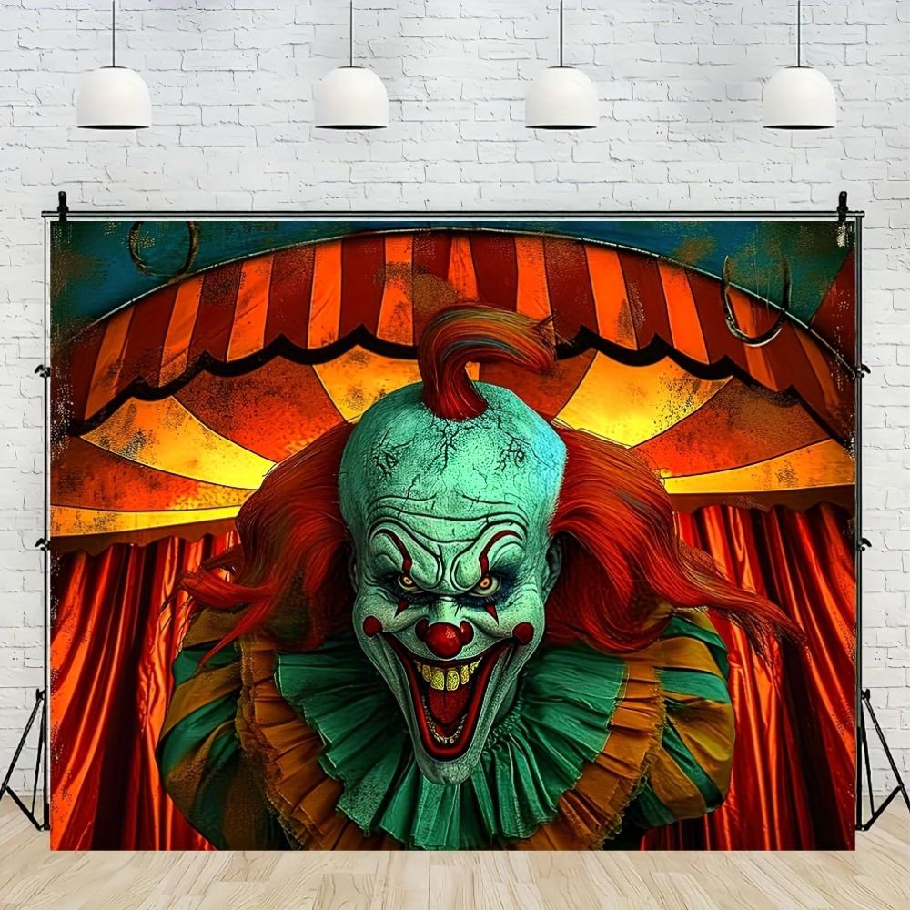 Horror Circus Theme Background: A Huge Evil Clown - Halloween Photography Background - Birthday Party Decoration