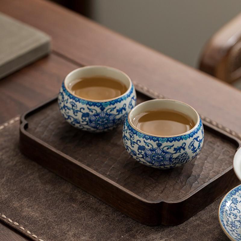 Ceramic Teacups Zen Ceramic Teacup Set Vintage Lapis Lazuli Master Cup Ru Kiln Ice Crackle Tea Set Tea Ceremony Accessories
