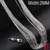 925 Silver 2MM Flat Necklace Chain For Women Men Fashion Wedding Party Jewelry Gift