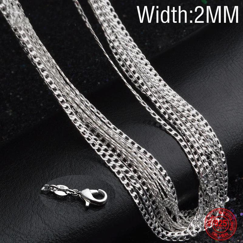 925 Silver 2MM Flat Necklace Chain For Women Men Fashion Wedding Party Jewelry Gift