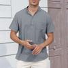 Summer New Men's Lightweight Cotton Linen Short Sleeve Henley Neck T-shirt - Breathable Casual Solid Color Tops Basic Style Tees