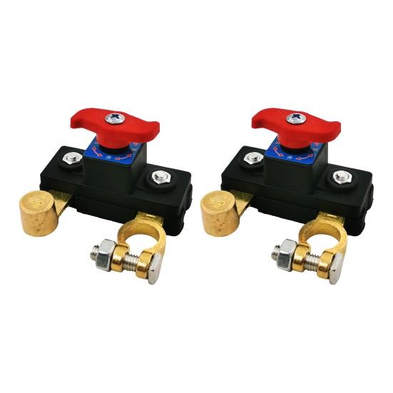 Car Cut-off Switch Safe Reliable Battery Disconnect with Brass Terminals Red Rotary Handle Insulated Vehicle Power Cutoff Device
