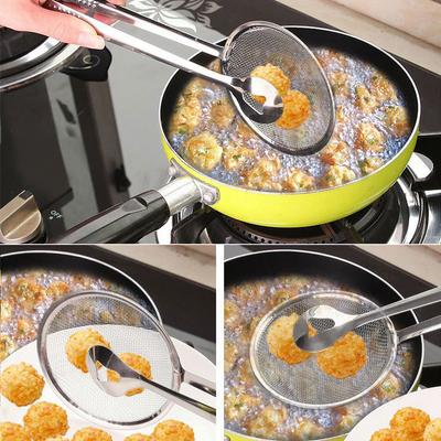 Stainless Steel Oil Frying Clamp Filter Fine Mesh Strainer With Clip Tongs for Oil-frying Food BBQ Kitchen Tools