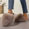 Winter Solid Color Fluffy Big Fur Slippers  Korean Style Faux Fur Slippers with Non-Slip Rubber Sole