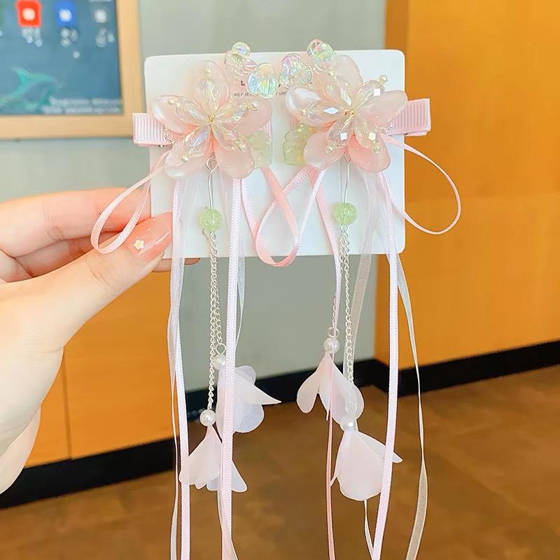 Märchenstil Kinder Hanfu Haarschmuck - Doppelclip Haarbänder mit langen Quasten