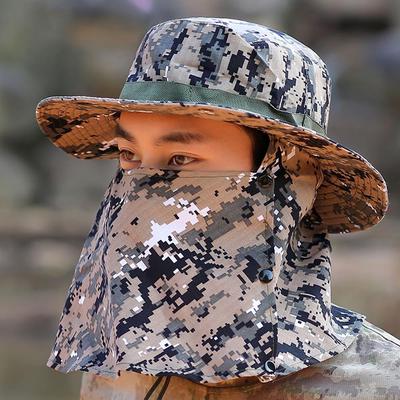 Fishing Cap Sun Protection Windproof Sunshade Hat with Adjustable Chin Strap Camouflage