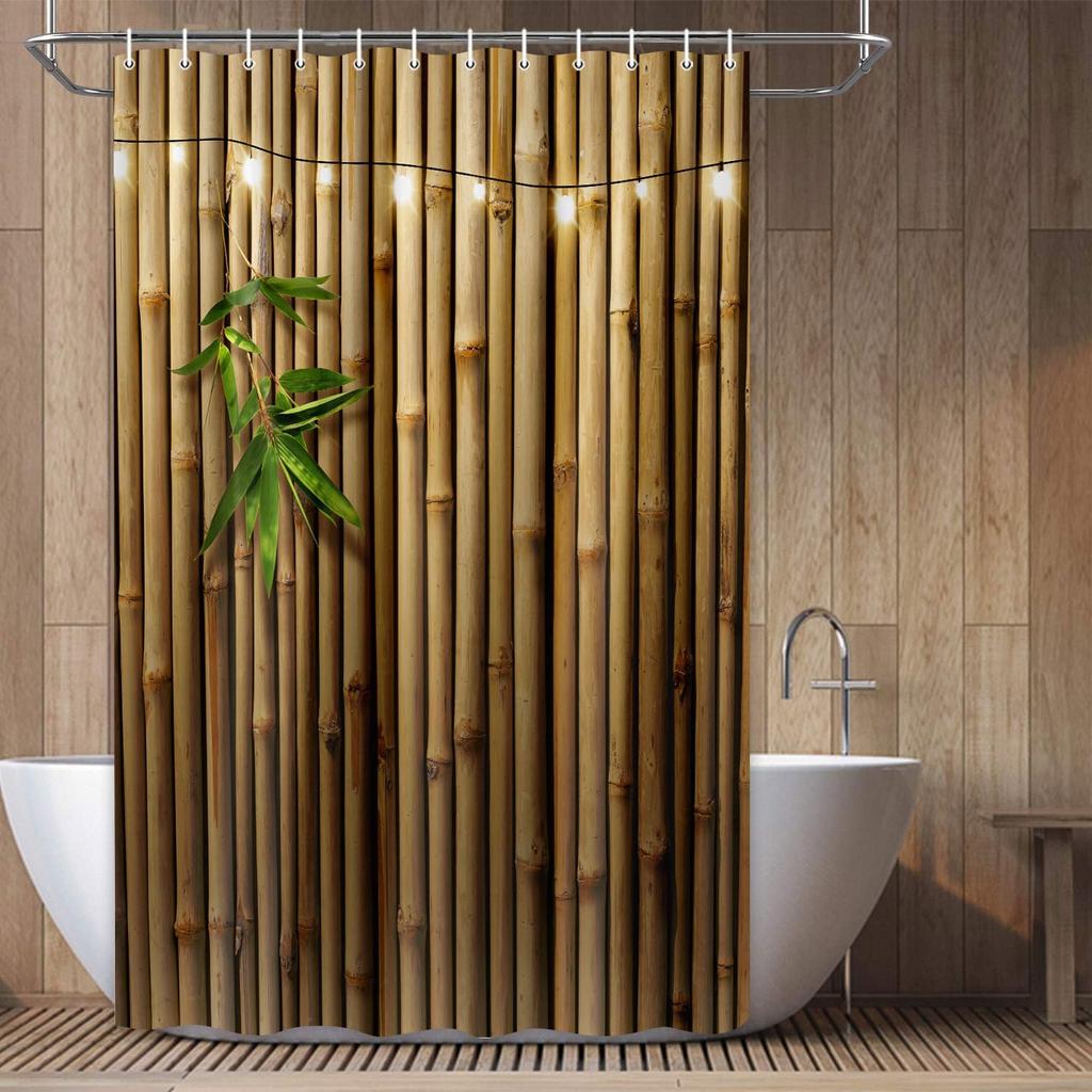Tenda da Doccia in Bambù, Set Tenda da Doccia Giapponese 3D per Bagno, Natura Zen Con Luci Tenda da Doccia in Tessuto Toilette Vasca da Bagno
