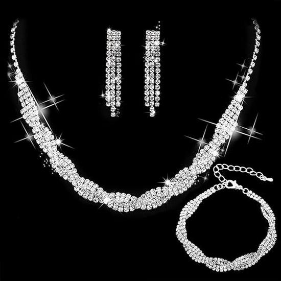 Diamond Tassel Rhinestone Claw Chain Necklace Set - Fashionable Dress Accessories