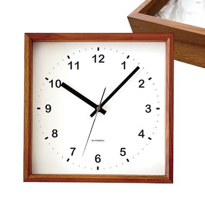 KATOMOKU Square Wall Clock with Continuous Second Clock, Walnut, km-37WA, Hand, Approx. 25.7cm (Quartz Clock)