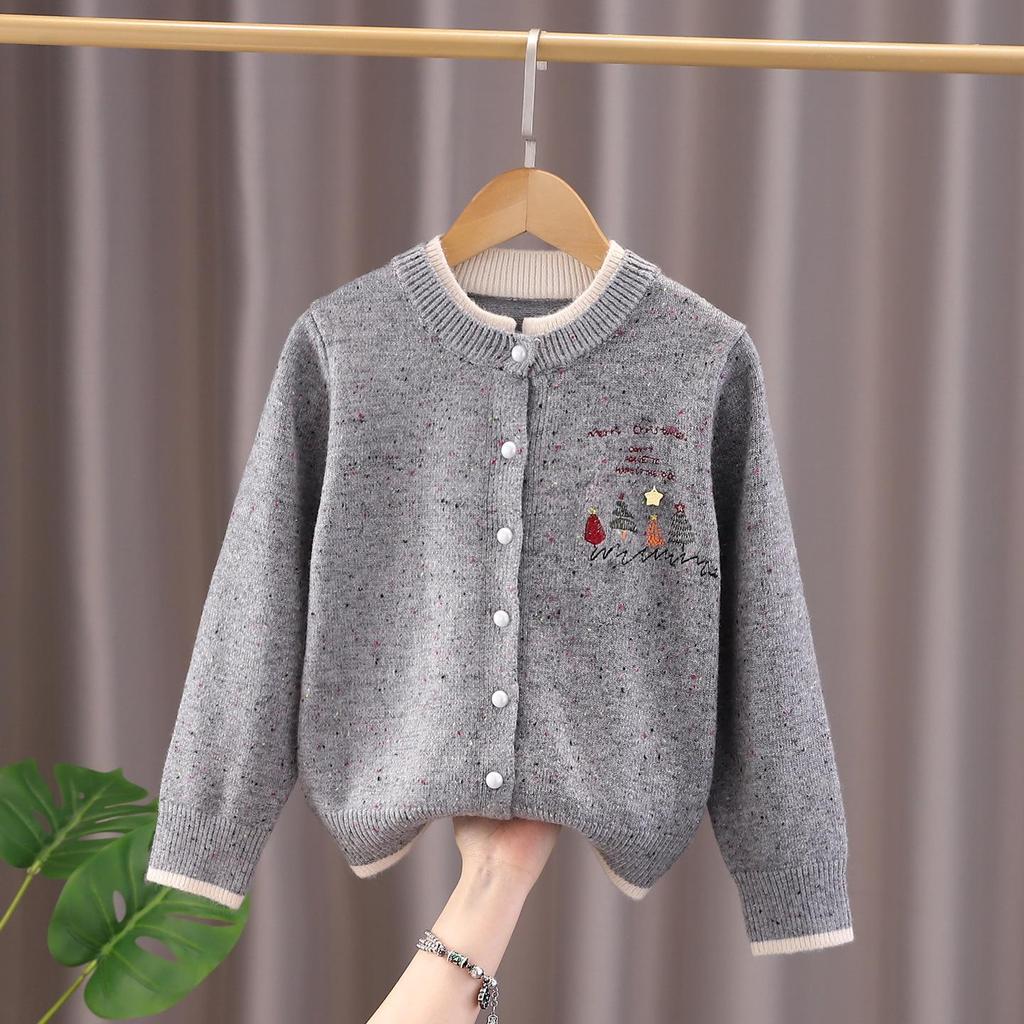 Girls' 2025 Autumn Cardigan - White Knit, Spring & Autumn Style Thin Sweater