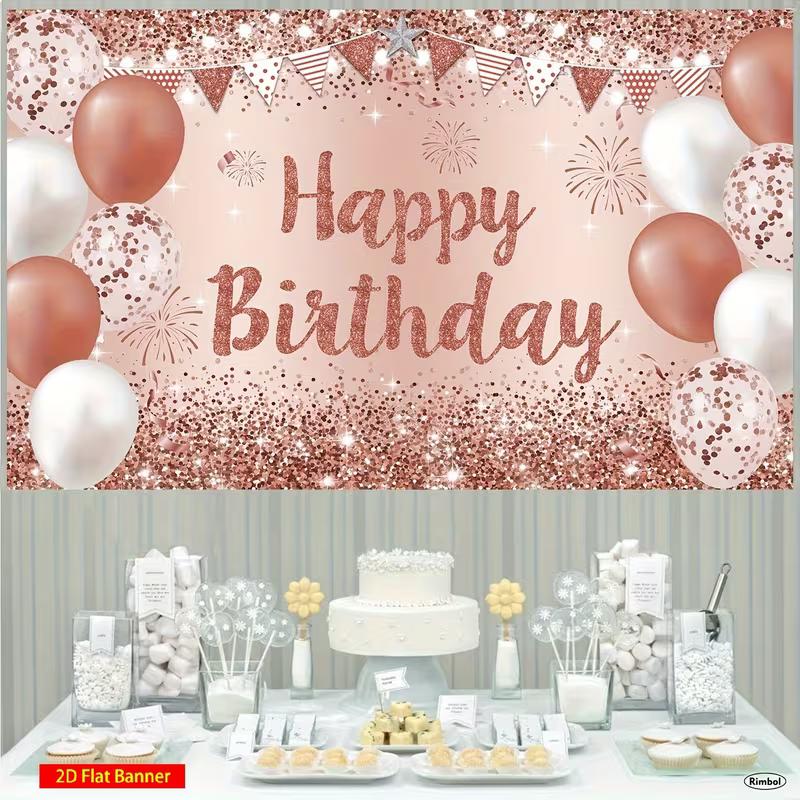 2D Rose Gold Confetti Happy Birthday Backdrop for Girls & Women Party