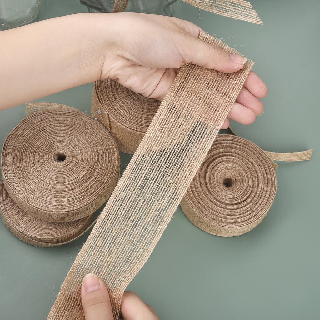 0.6-5cm Natural Burlap Fabric Jute Craft Ribbon Lace for Gift Wrapping Christmas Rustic Vintage Wedding Decor 10Meter