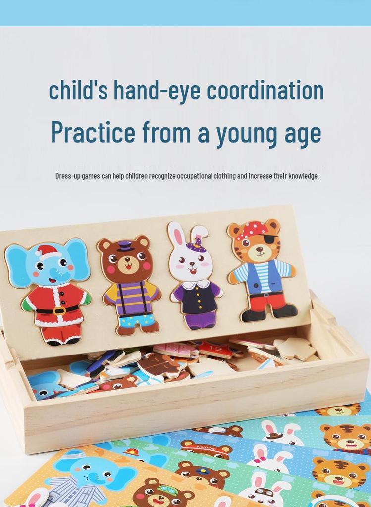 Wooden Dress-Up Puzzle: Four Little Rabbits & Bears 