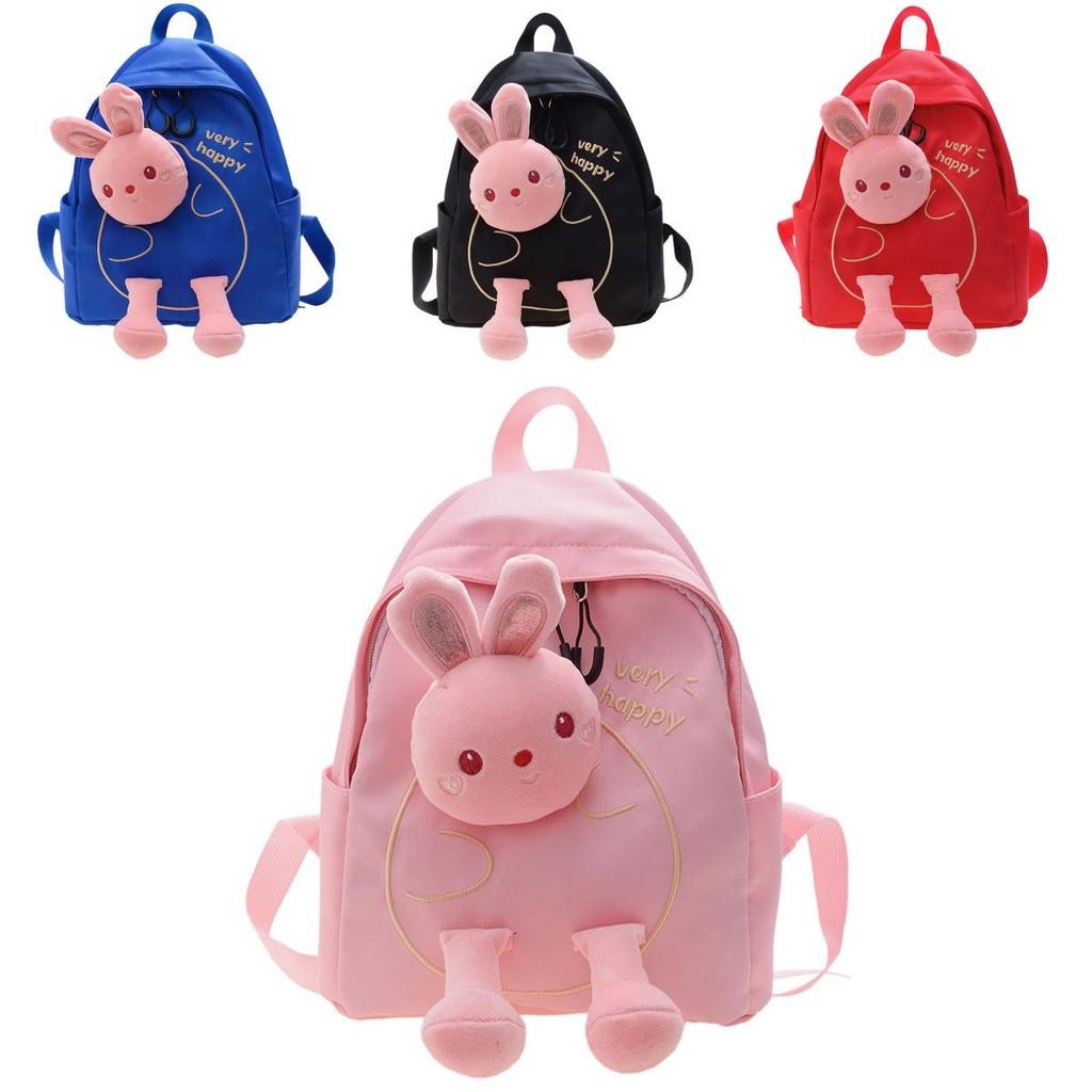 Plush Rabbit Cartoon Backpack Nylon Texture High Capacity Suitable For Daily Use