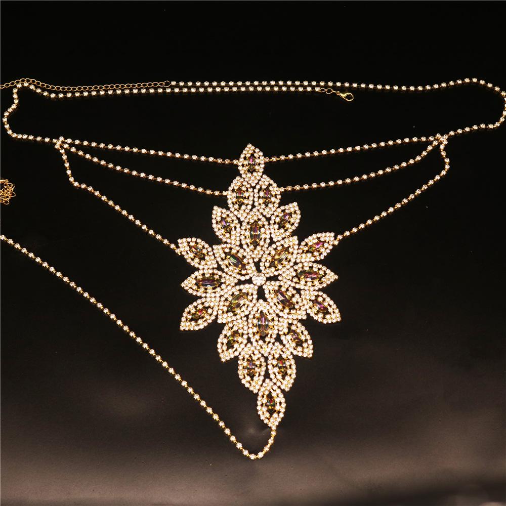 

Popular, Exaggerated Rhinestone Flower-Shaped Body Chain Set, European And American Colored Diamond Bikini Chest Chain Body Chain Gold plated