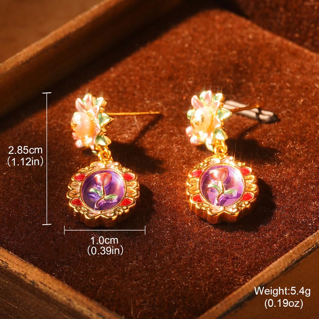 Monet Garden Violet Series Enamel Love Geometric Niche Vintage Premium Earrings Oil Painting Earrings