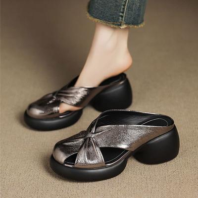 Baotou Halbschuhe Damen Sommerbekleidung 2025 neue dicksohlige erhöhende Sandalen 2025 neue vielseitige Sandalen mit dickem Absatz
