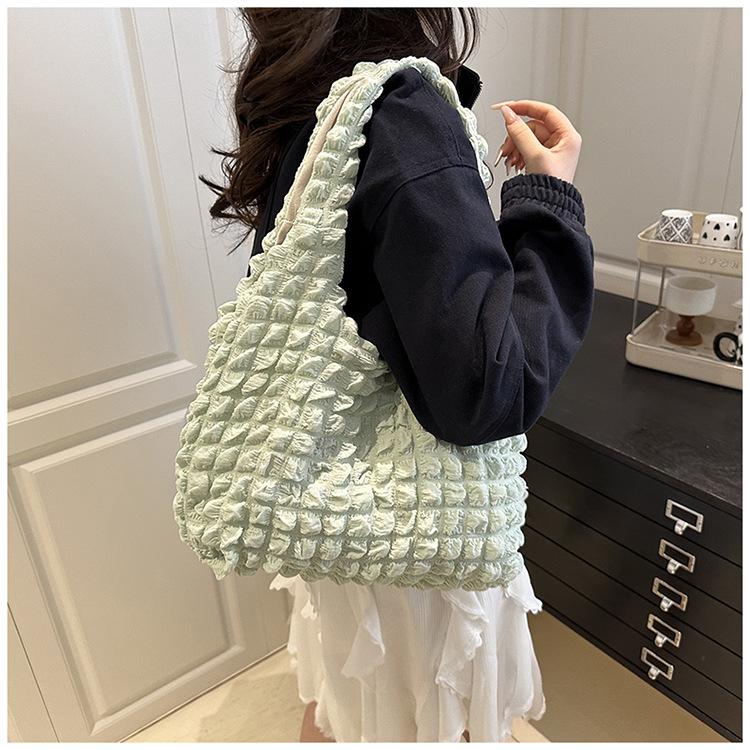 Wrinkle Design Nylon Bucket Bag Open Top Shoulder Crossbody Purse for Women