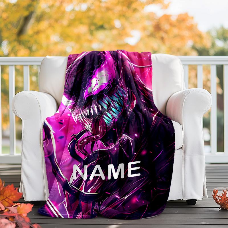Customizable Venom Throw Blanket – Personalized Name, All-Season Cozy Snug Blanket, Machine Washable, Personalized Blanket