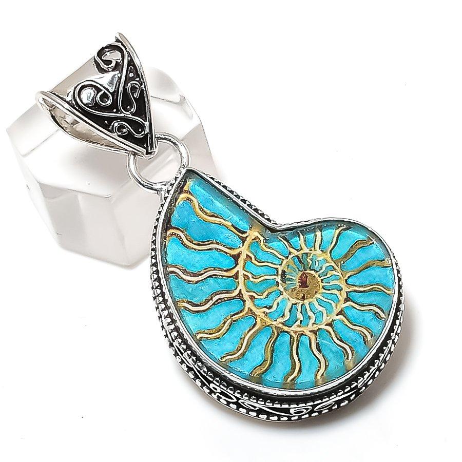 

Natural Ammonite Fossil Gemstone 925 Sterling Silver Jewelry Pendant 1.97 D1C91