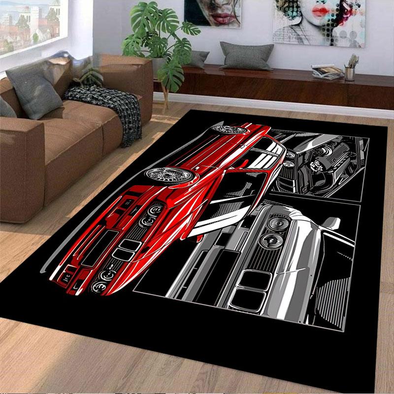Red and Silver Cars Illustration Suitable As a Non-slip Mat for the Living Room or Bedroom Sofa