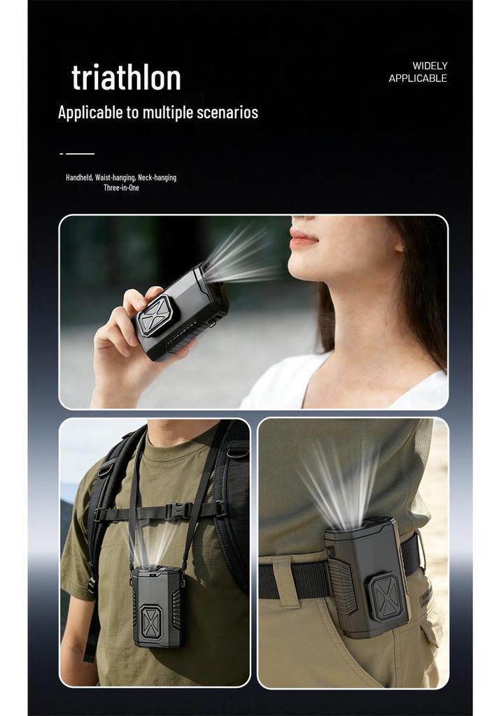F25A Multi-functional High-Speed Portable Fan: Waist/Neck Hanging, Handheld, USB-Powered.