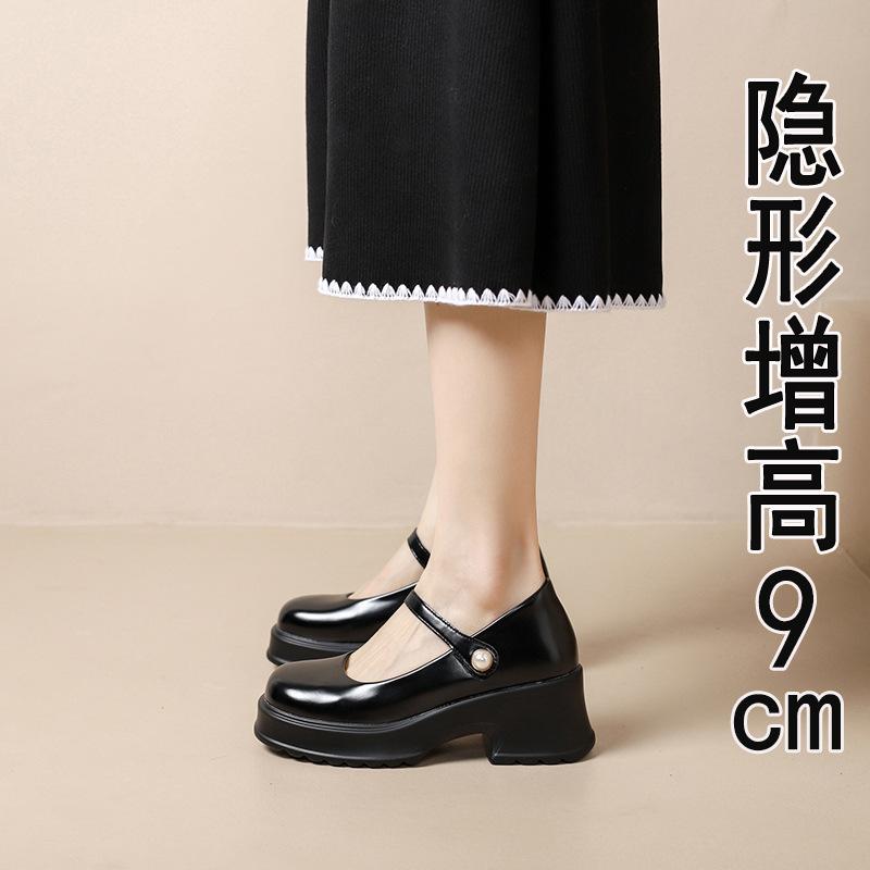 

inner height increase Mary Jane shoes women s new shallow mouth small man muffin thick sole word with pearl small leather shoes women 32 чёрный