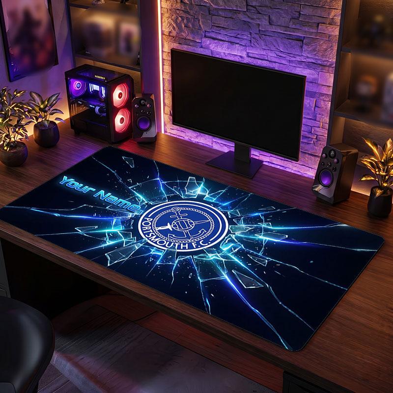 Portsmouth FC Custom Large Mouse Pad, Personalized Name Text Print, Football Logo Non‑Slip Desk Mat Gaming Gift