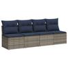 Garden Sofa with Cushions 4 Seater Grey Poly Rattan
