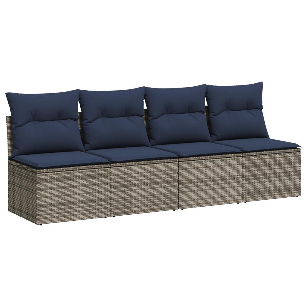 Garden Sofa with Cushions 4 Seater Grey Poly Rattan