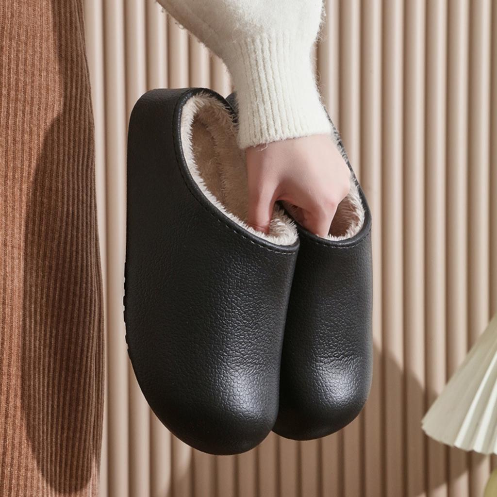 Winter New Velvet Warm Indoor Home Outdoor Simple Design Solid Color Comfortable Couple's Soft Soled Thin Shoes