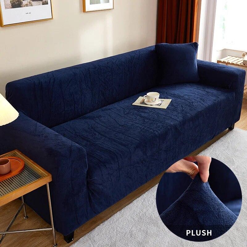 Thickened Plush Sofa Cover For Living Room Solid Color Elastic Sofa Slipcovers Tight Wrap All Inclusive Non Slip Sofa Towel