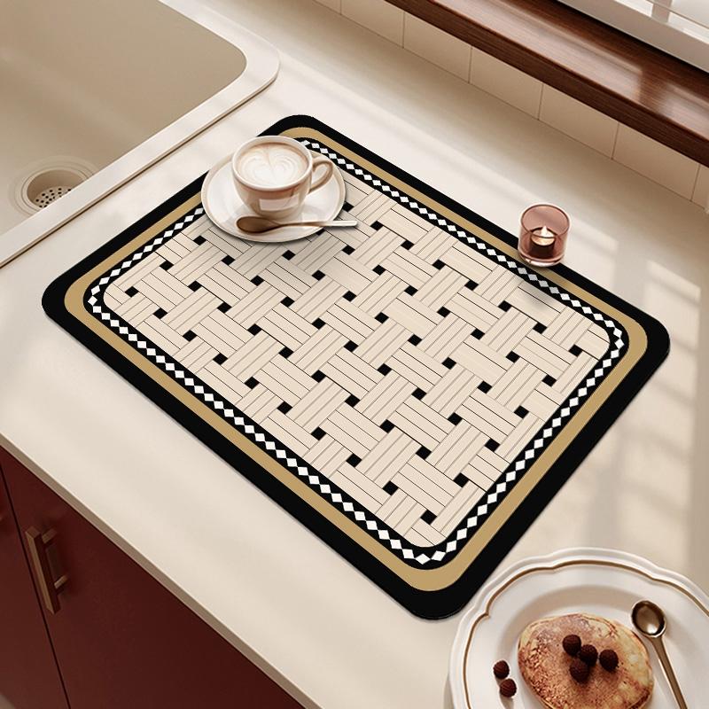 Non-slip Diatomite Mat Dish Drainer Rug Kitchen Drain Pad Absorbent Coffee Mats Quick Drying Kitchen Rugs Sink Draining Mat