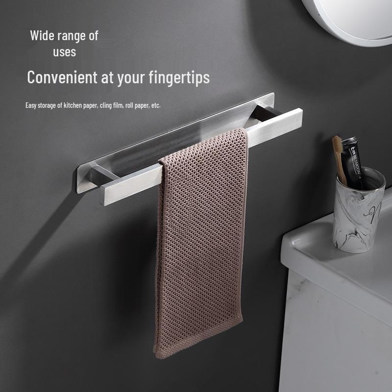 No-Drill Black 304 Stainless Steel Bathroom Towel Rack with Shelf