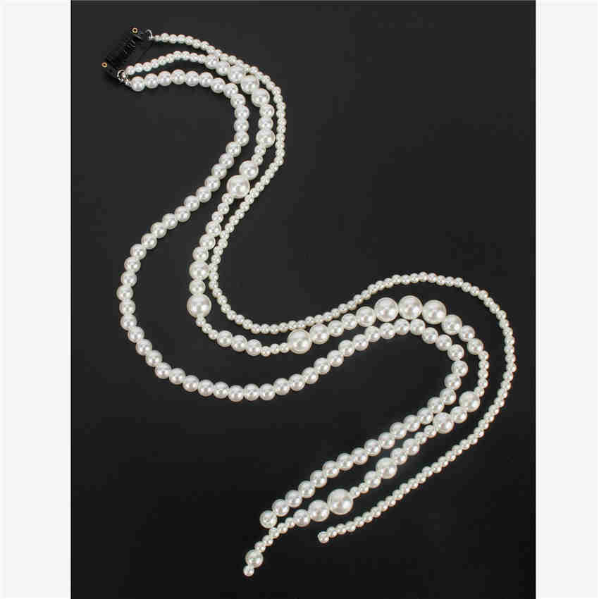 

Women Ponytails Decorate Pearl Hair Chain Long Alloy Chains Exaggerated Headwear Accessories B