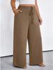Women High Waisted Wide Leg Pants Casual Elastic Waist Drawstring Loose Fit Solid Color Trousers with Pockets