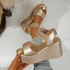 Aphixta Wedge Sandals Peep Toe Elastic Band Shoes Woman Platform 9cm Golden Summer Super High Heel Shoes Female Sandal