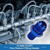 Ein ABSOPRO Reduzier-Schlauchanschluss-Adapter mit Bördelanschluss TF AN8 1/4 NPT Kraftstoffleitungsverbinder Aluminium Blau