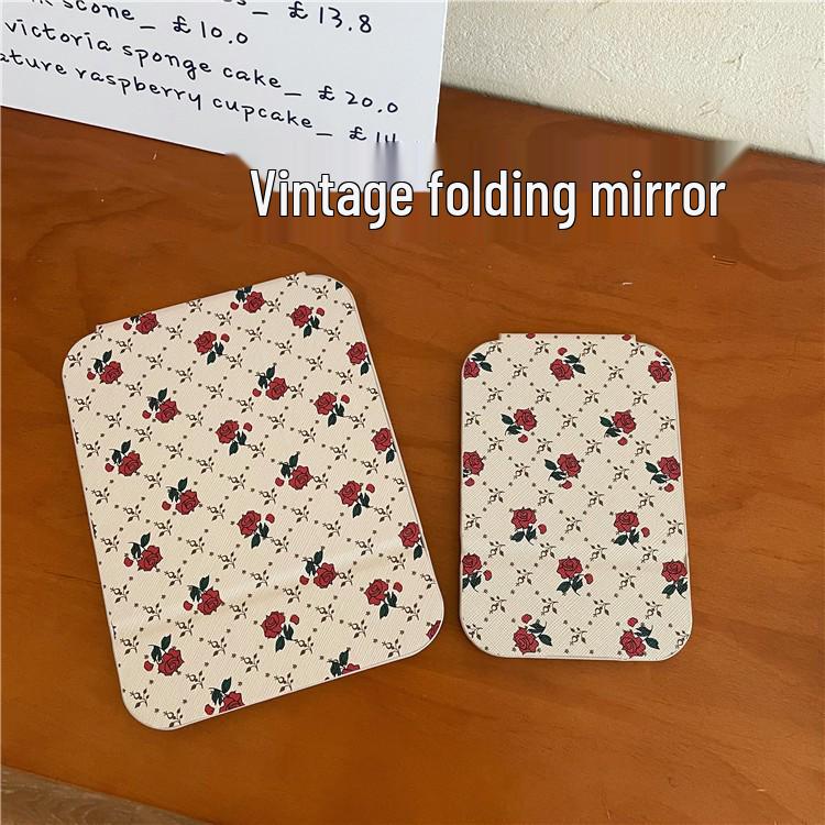 Portable Girly Floral Folding Makeup Mirror for Travel & Dormitory