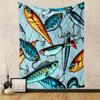 Colorful Fishing Lures on Net Background Patterned tapestry home decor, suitable for bedroom and living room, gift